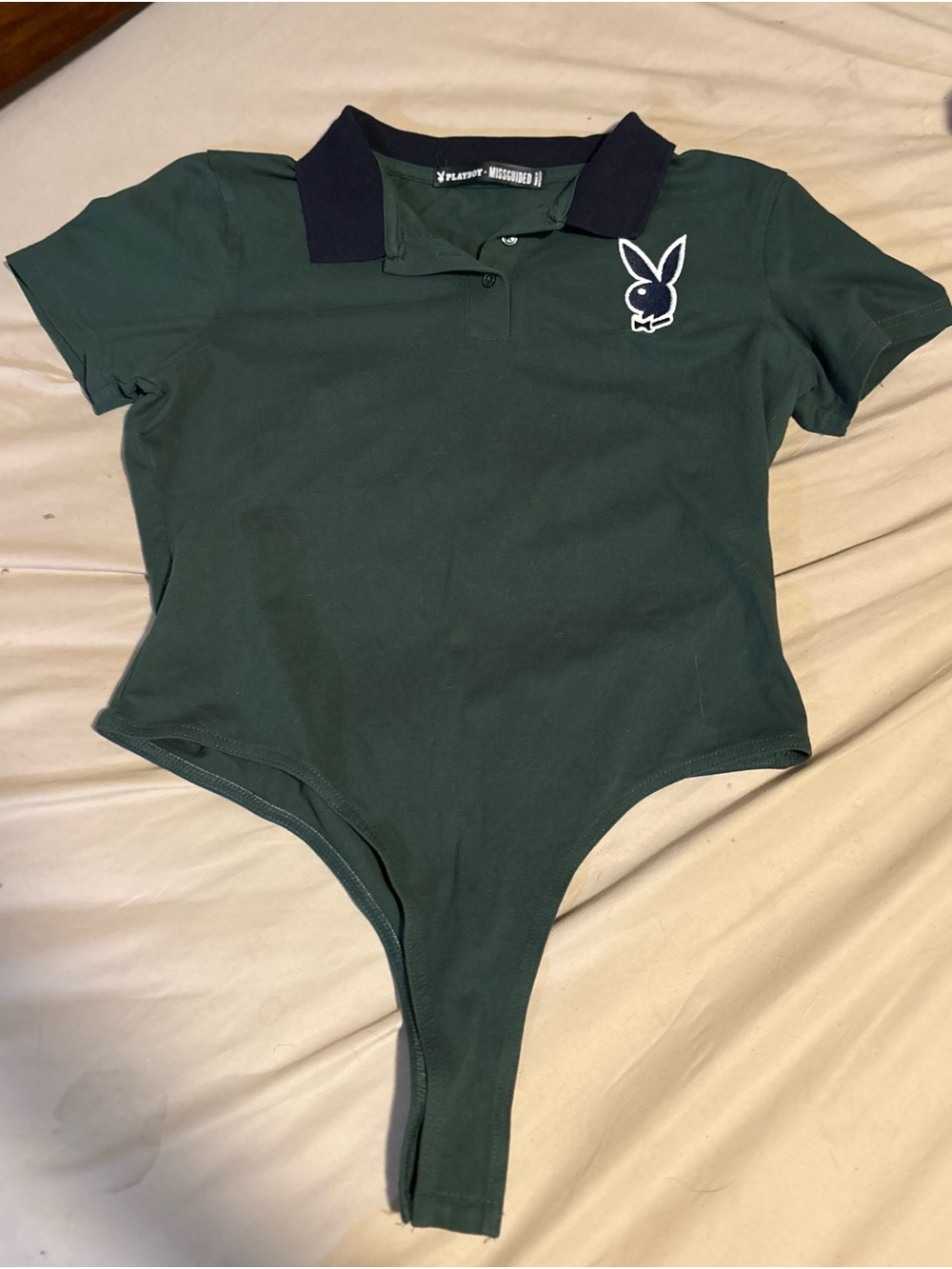 PLAYBOY Dark Green Polo Bodysuit with Black Collar